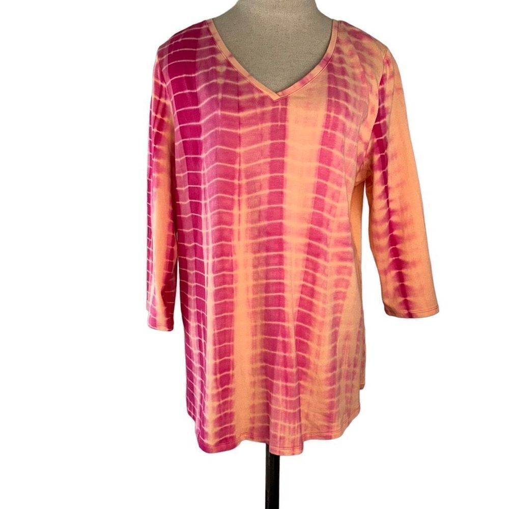 Belle by Kim Gravel Womens Pink Tie Dye Modalโ Blend Vneck T-shirt SizeโMedium